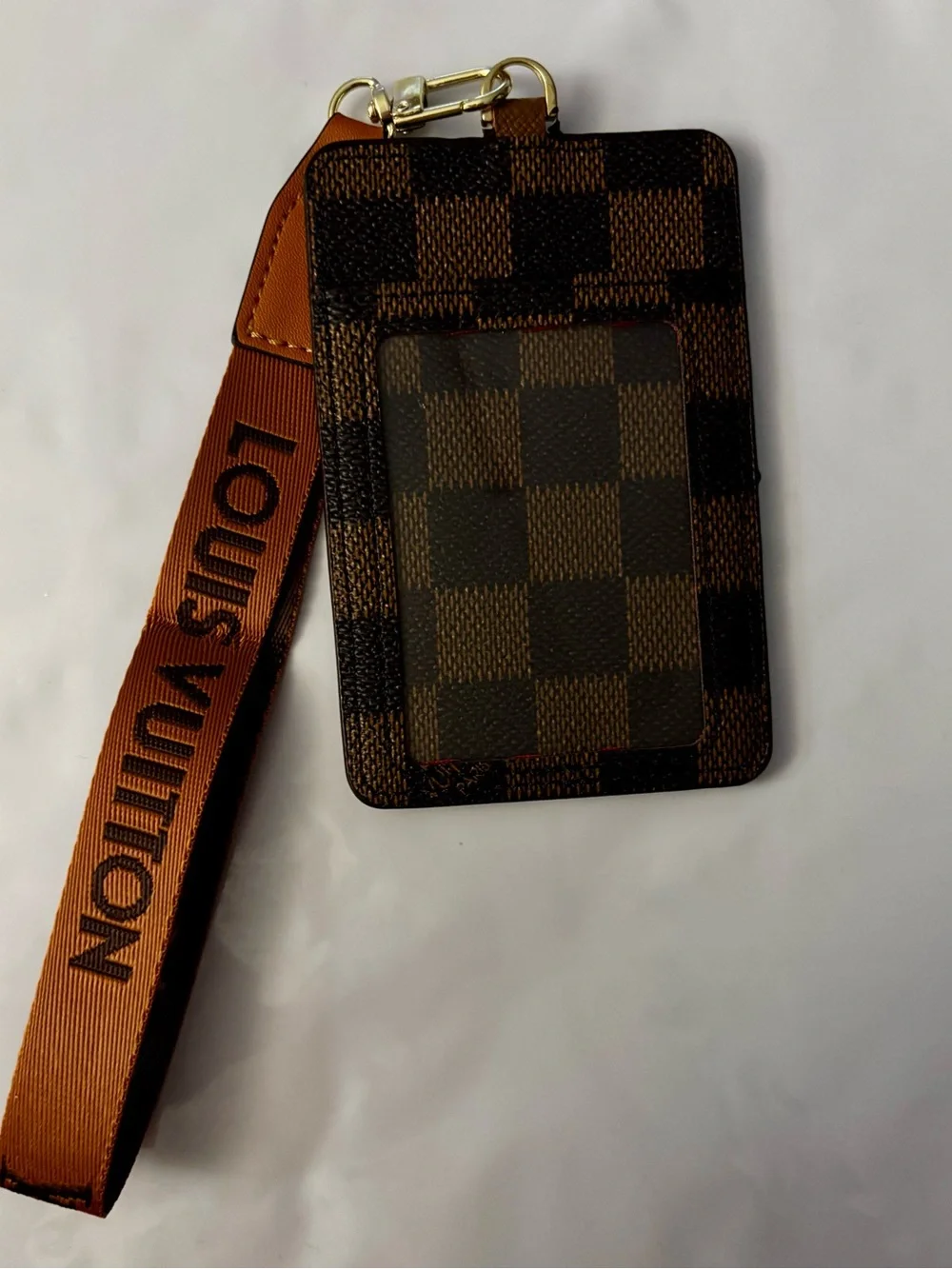 New !! Brown Check Card Holder Lanyard